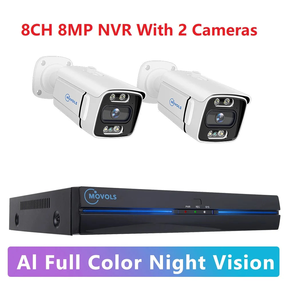 MOVOLS 8CH 5MP 8MP POE Security Camera System Two Way Audio 8MP NVR Kit CCTV Outdoor IP Camera H.265 P2P Video Surveillance Set