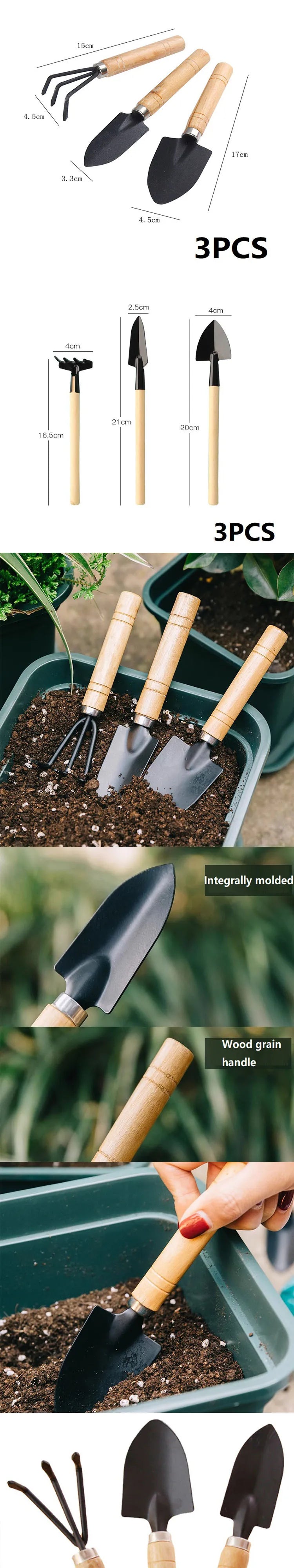 3PCS Planting Tools Mini Digging Weeding Garden Tool Set for Indoor Flower Pot Cactus Vegetables Small Plants Garden BZQ01