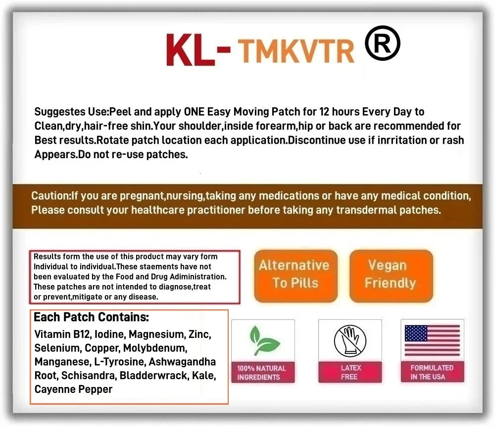 30 Patches Thyroid Support Transdermal Patches with Iodine Magnesium for Energy, Metabolism, Focus, Cortisol Balance