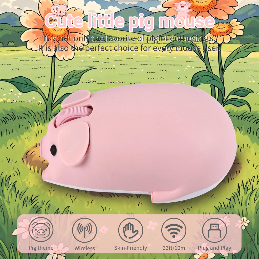 Cute 3D Little Pig Wireless Mouse 2.4G Bluetooth Dual-mode Silent For Women Office Laptop PC