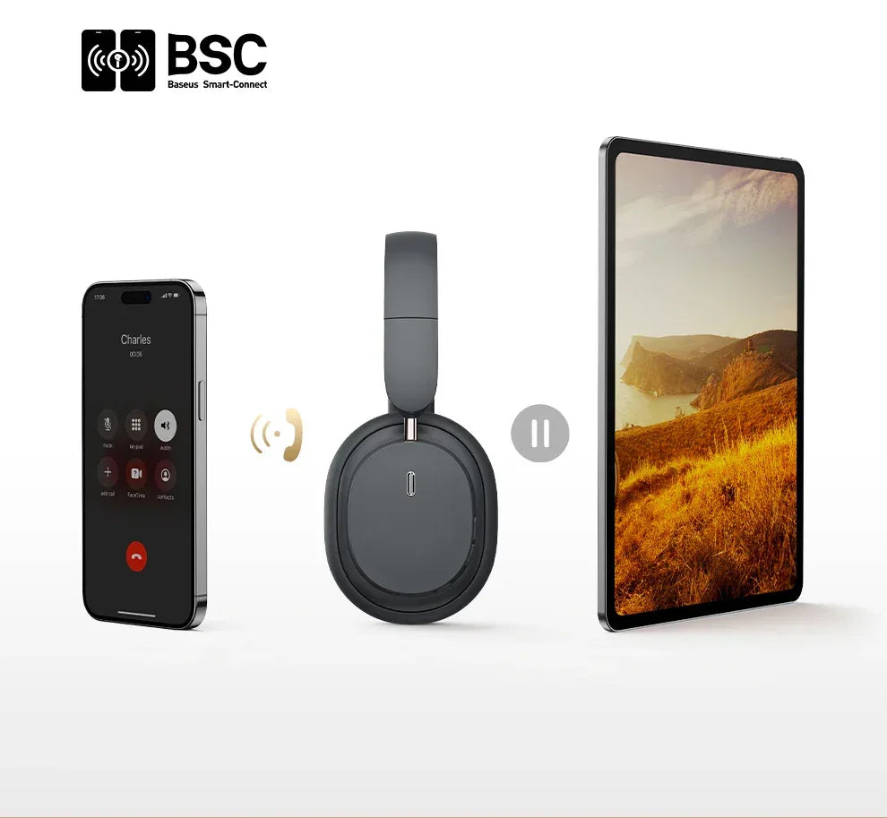 Baseus Wireless Headphones Bluetooth 5.3 HIFI Level Earphone 40mm Driver Foldable Over Ear Headsets 70H Playtime Spatial Audio Tidesmit