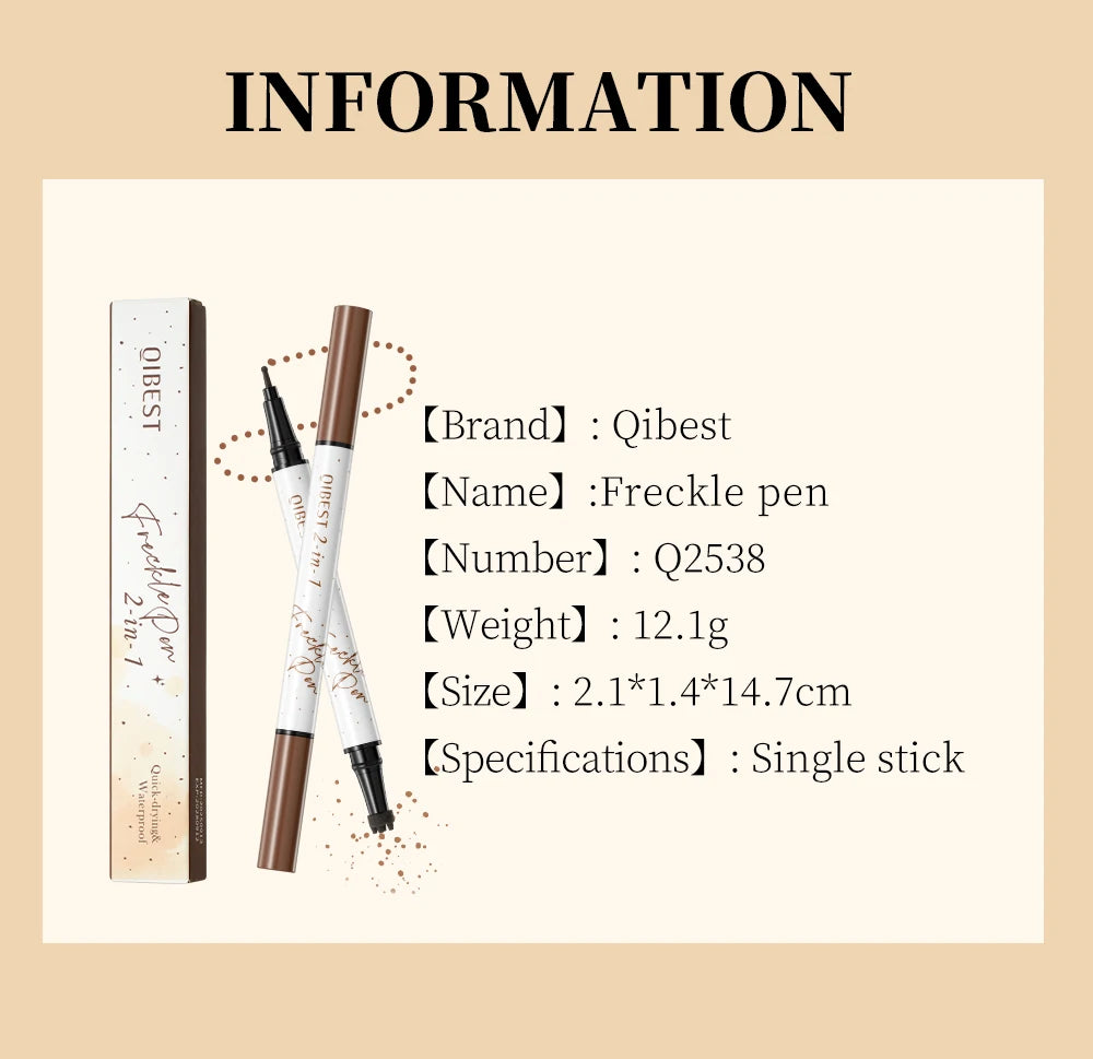 Tidesmit QIBEST double-end freckle stamp pen for natural brown faux freckles with waterproof face makeup applicator