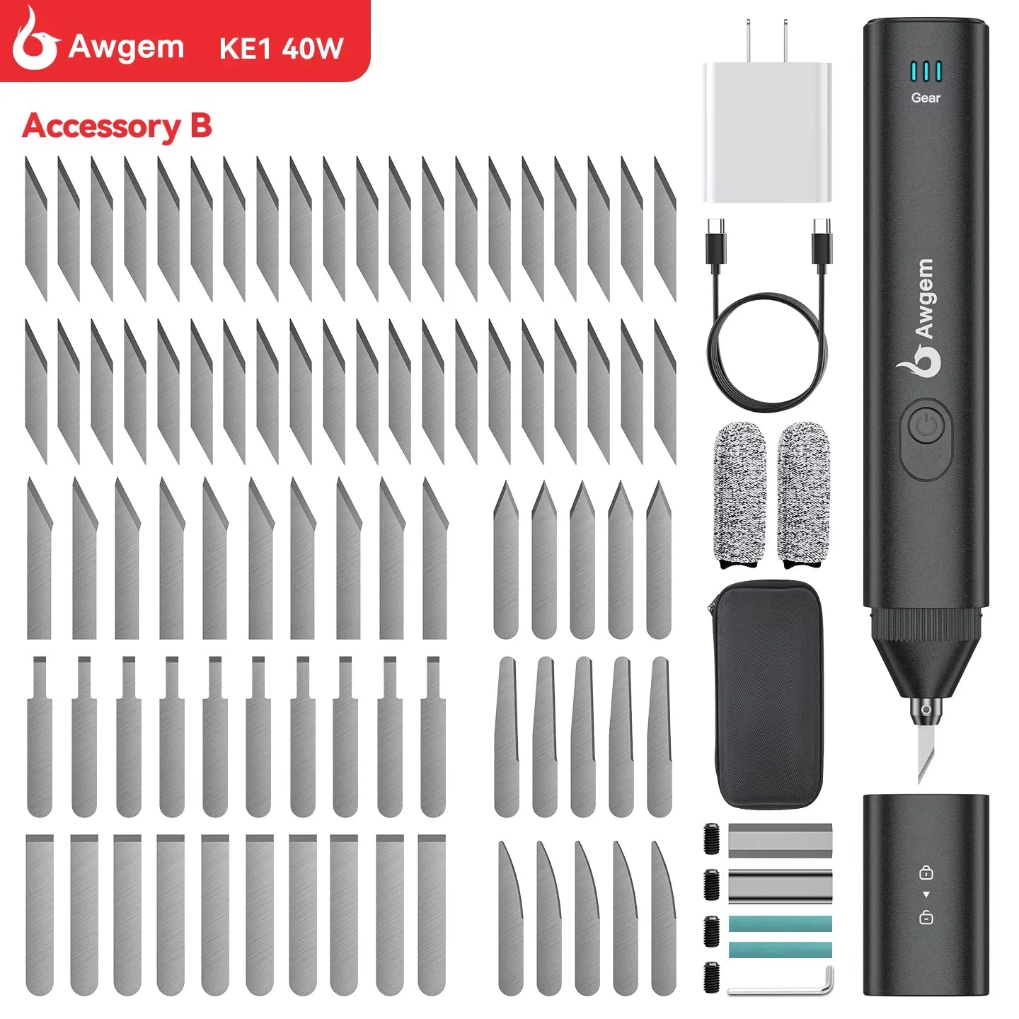 Awgem KE1 40W handheld ultrasonic cutting knife with accessory B case and blade set