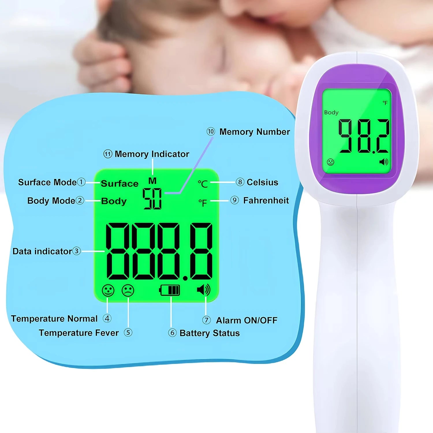 Wrist Blood Pressure Monitor LED English Voice Broadcast Tonometer BP Monitor Non Contact Infrared Medical Thermometer