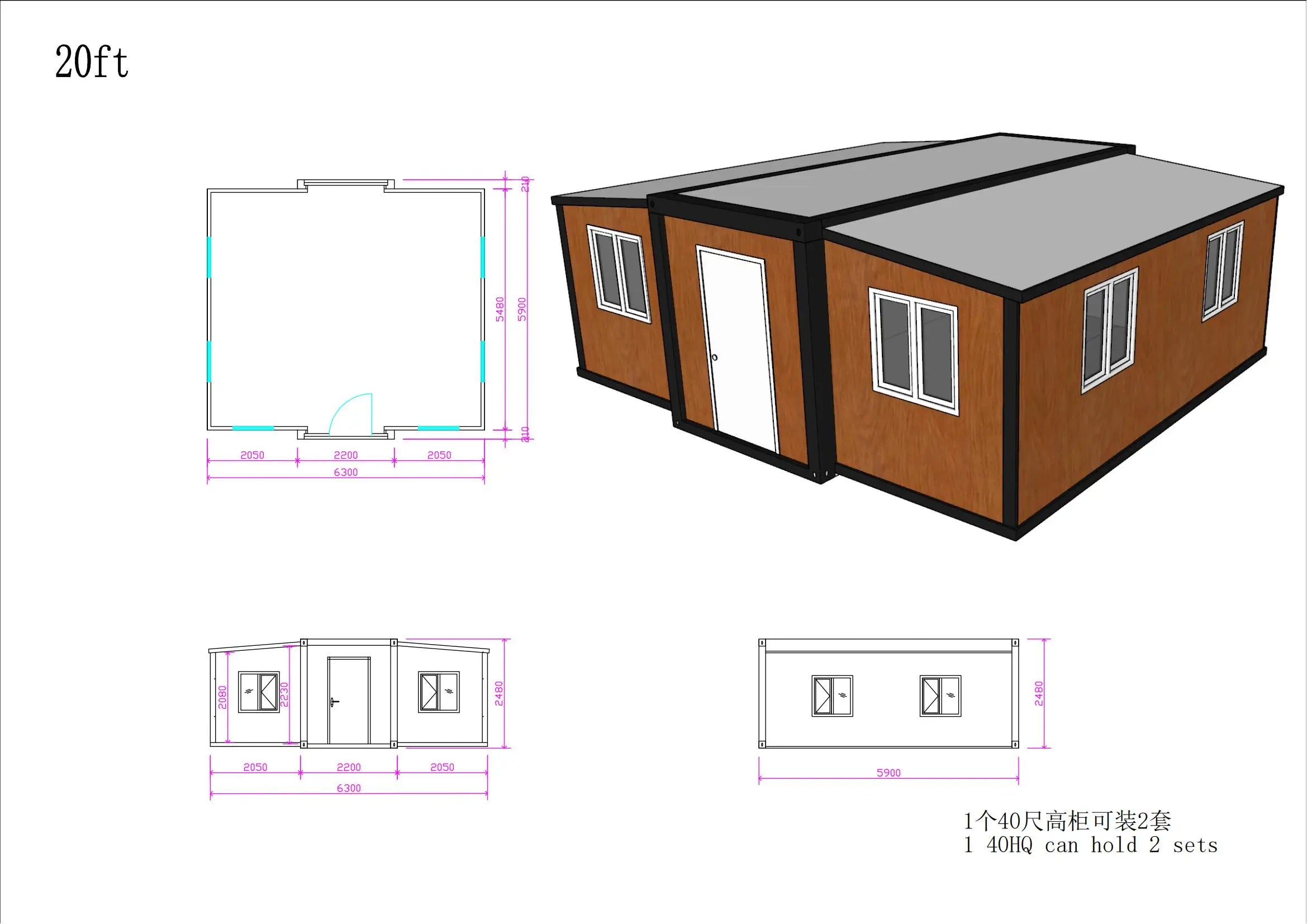 Modern 20ft Mobile Modular Prefab Container Homes Travel Trailer for Office Villa Use Tiny Houses with Sandwich Panel Wheels