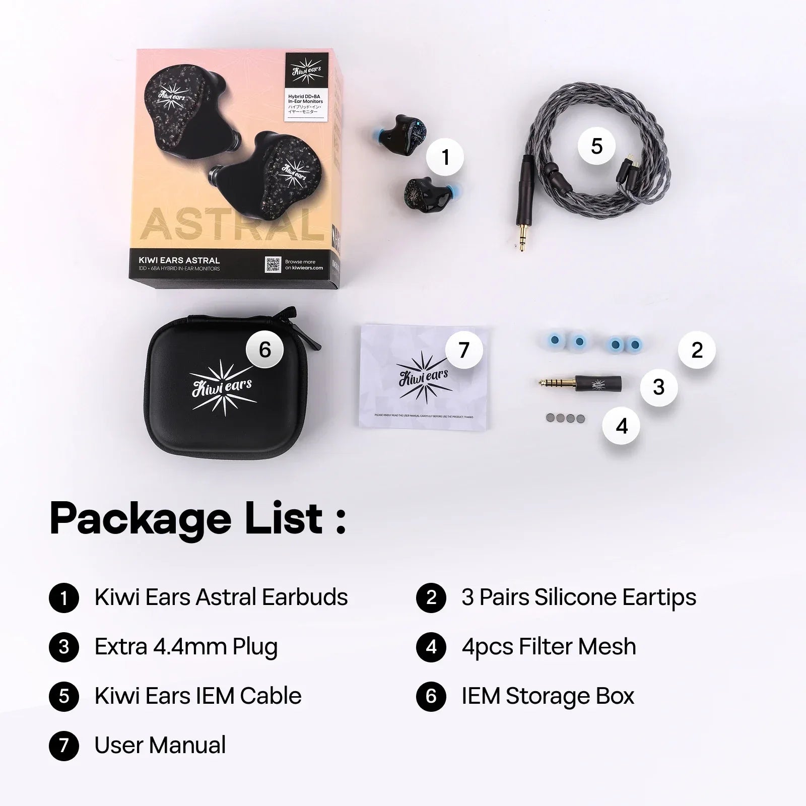 Kiwi Ears Astral 7-Driver Hybrid IEM Earphones by Tidesmit Tidesmit