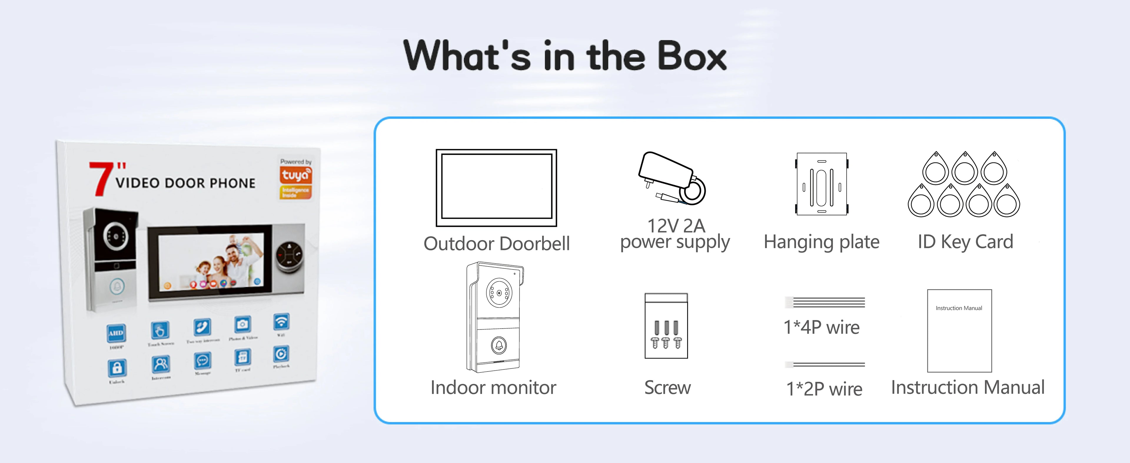 Tuya WiFi Video Intercom with 7'' HD Display, Dual-Mode Night Vision & Waterproof Design, Video Door Bell for Villa/Gate