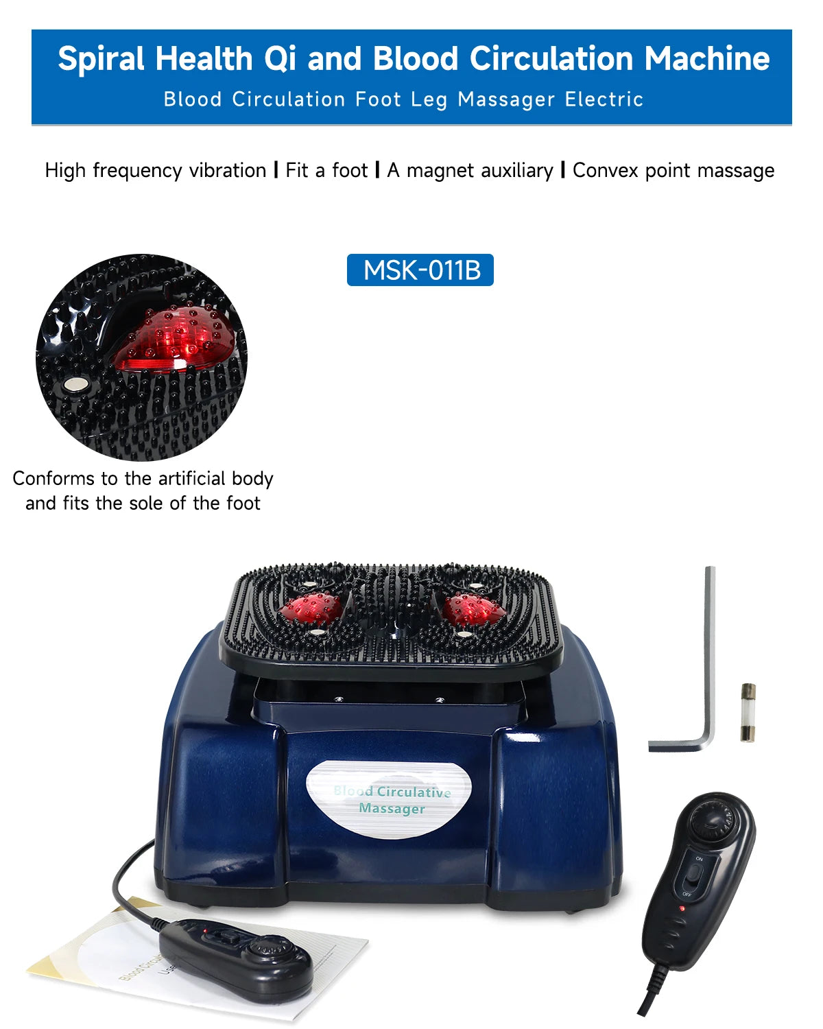 4QUEENS electric foot massager with vibration, magnetic therapy, and kneading points for blood circulation pain relief.