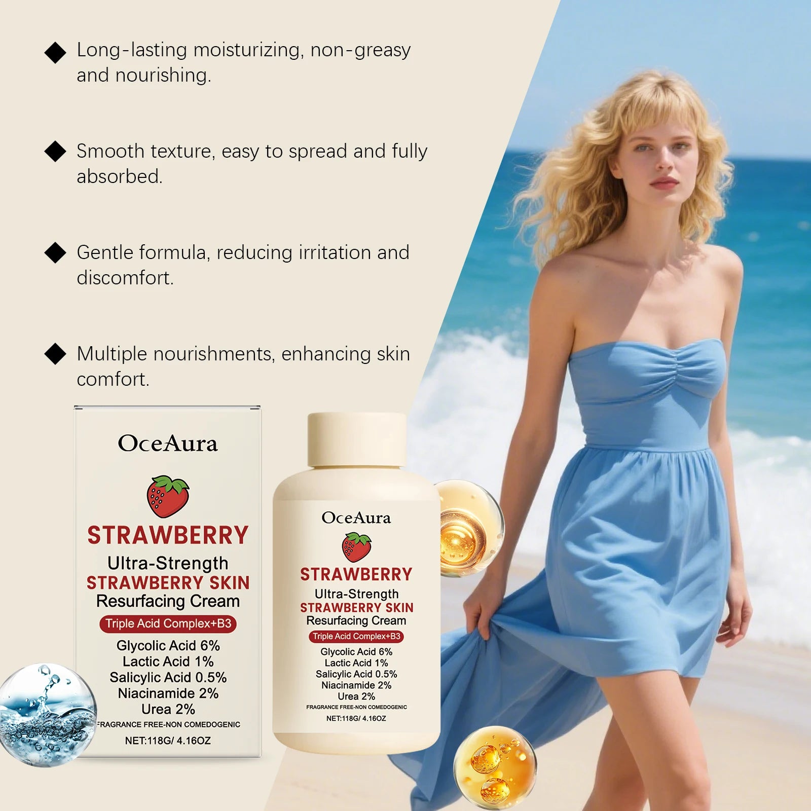 Strawberry Body Cream with Niacinamide and Salicylic Acid for Smooth Skin Gentle Exfoliating Lotion Lightweight Dry Rough Skin