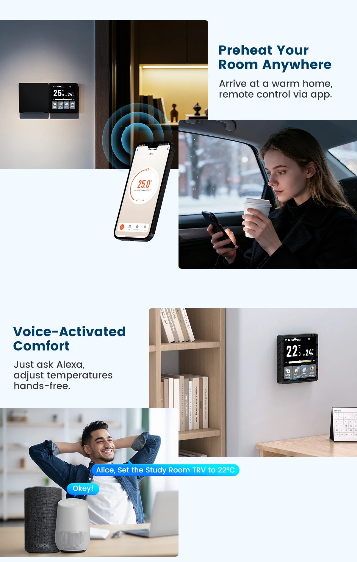 GIRIER Smart Thermostat WiFi Programmable Temperature Controller for Water/Gas Bolier Electric Heating System Works with Alexa