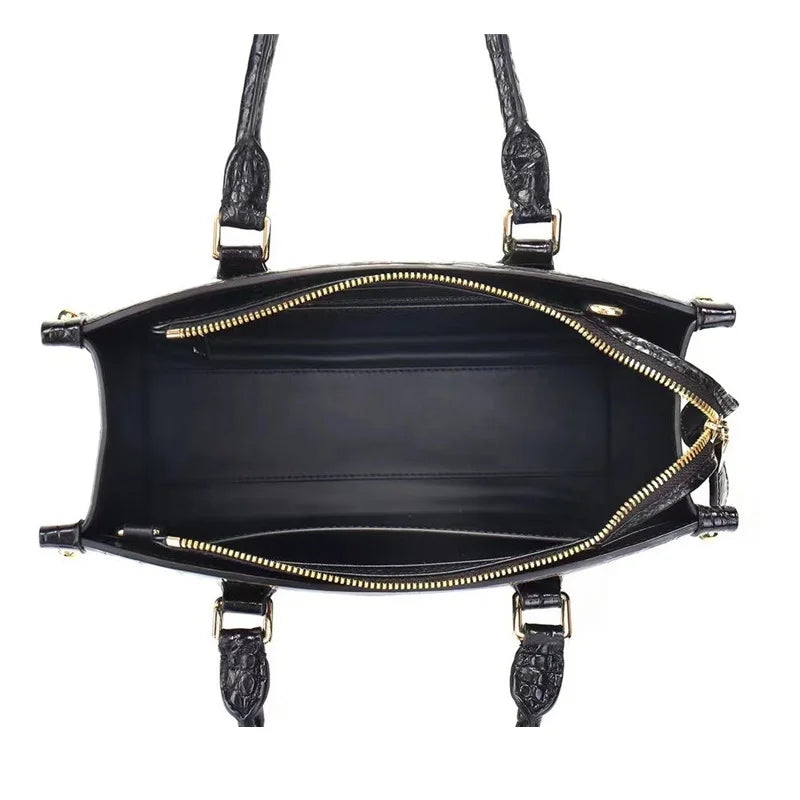 Authentic Crocodile Skin Classic Women's Small Totes Handbag Genuine Exotic Leather Female Work Purse Lady Single Shoulder Bag