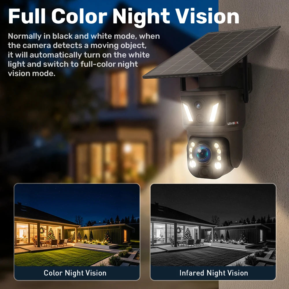 LS VISION 4K 99X Zoom 4G/WIFI Solar Camera Dual Screen PTZ Battery Outdoor Wifi Camera Ai Human Auto Zoom Tracking CCTV Security