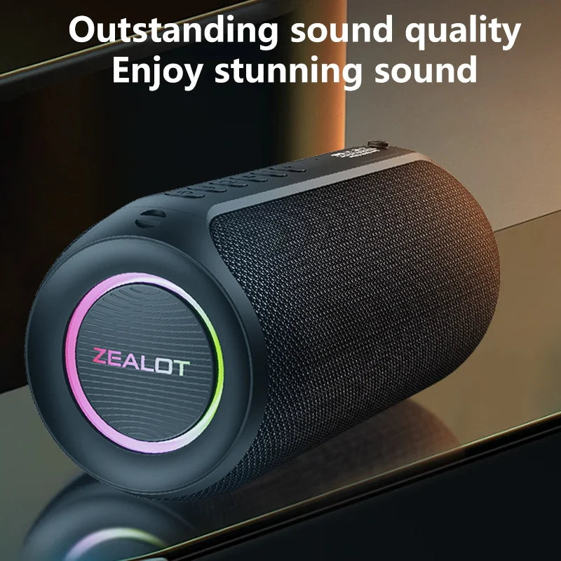 Zealot portable subwoofer speaker, dark teal body and textured top grille with LED