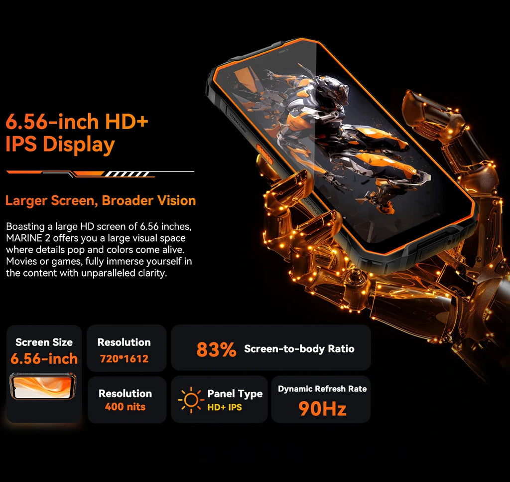 Blackview OSCAL Marine 2 Rugged Phone AI 11000mAh Battery 6.56 " HD+ Display Unisoc T6158GB RAM 128GB Smartphone Android 15 NFC