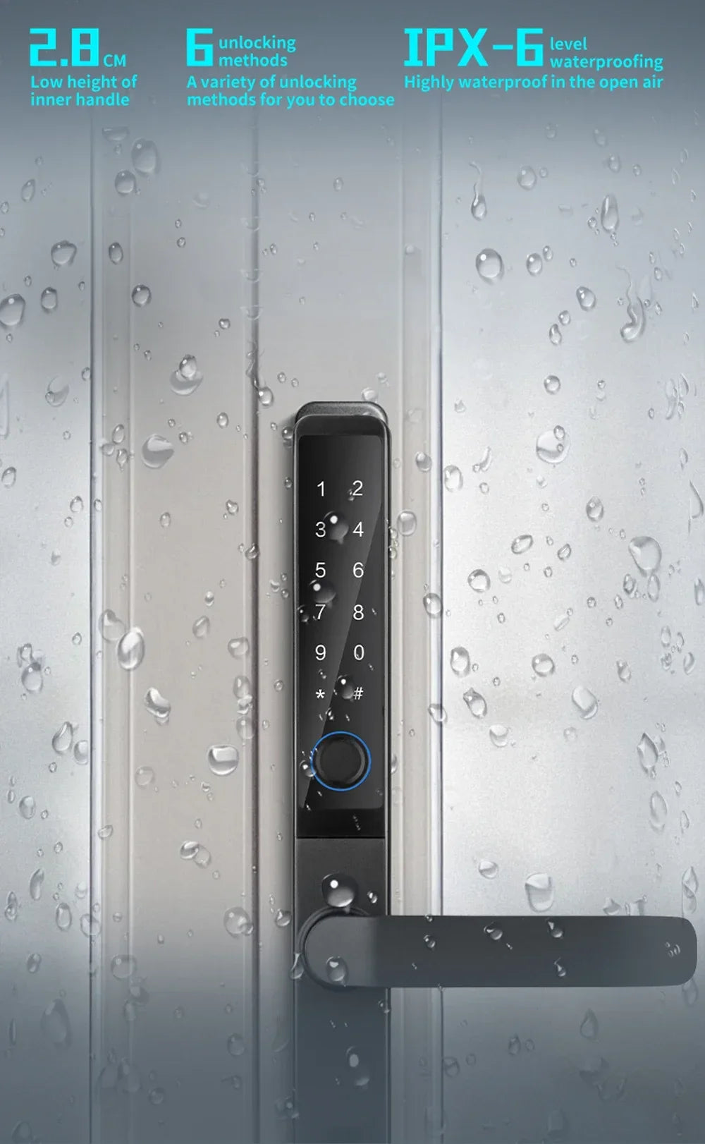 IP65 Waterproof  Outdoor Smart Lock with Keyless Entry Door Lock Handle Ultra-thin Biometric Door Lock Free App Remote  Control