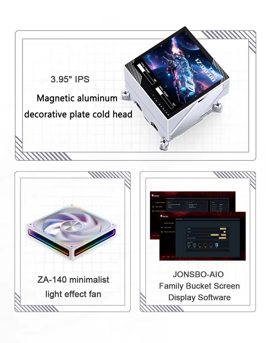 Jonsbo TM-280/TM-360 Integrated Water Cooling Radiator 3.95-inch Screen ARGB Lighting Effect Desktop Computer Case Water Cooling