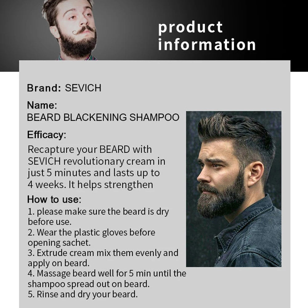 5pcs Instant Hair Dye Black Beard Shampoo for Men Natural Beard Coloring Temporary Blackening Moustache Shampoo Wash convenient