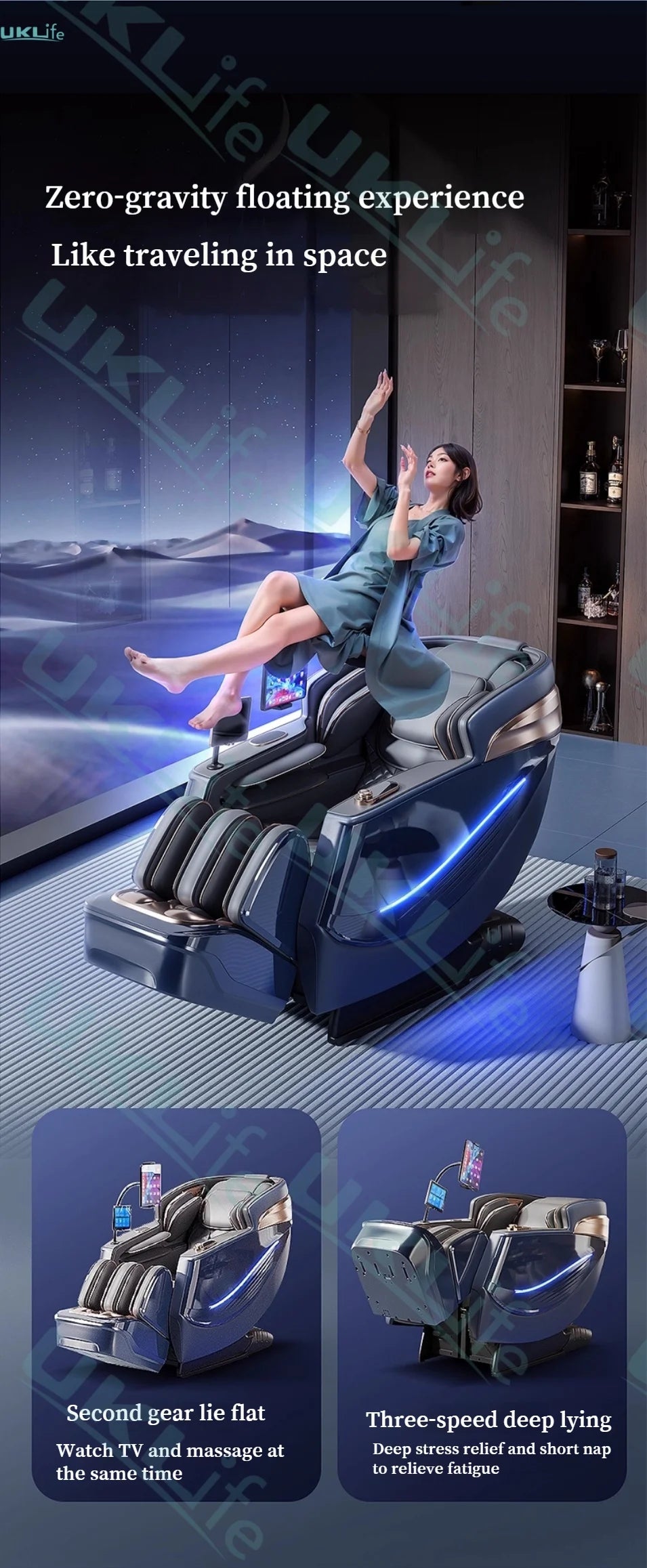 Zero Gravity SL-Track Massage Chair - Full Body Muscle Relief White/Blue Massage Chairs Tidesmit
