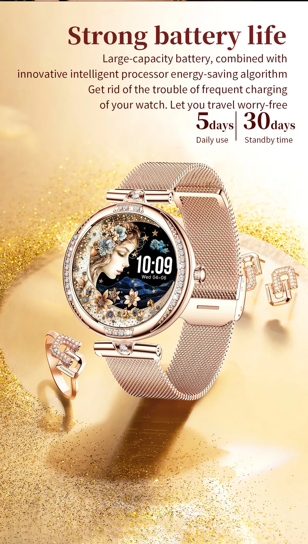 LIGE New Women Smart Watch 1.19 Inch AMOLED Full Touch Screen Sports Fitness Watches Bluetooth Call Digital Smartwatch Lady Gift