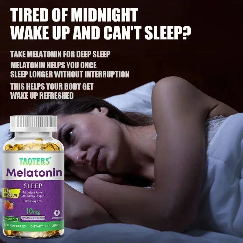 Melatonin capsules 10MG - promotes restful sleep and reduces stress, uninterrupted sleep, antioxidant effect