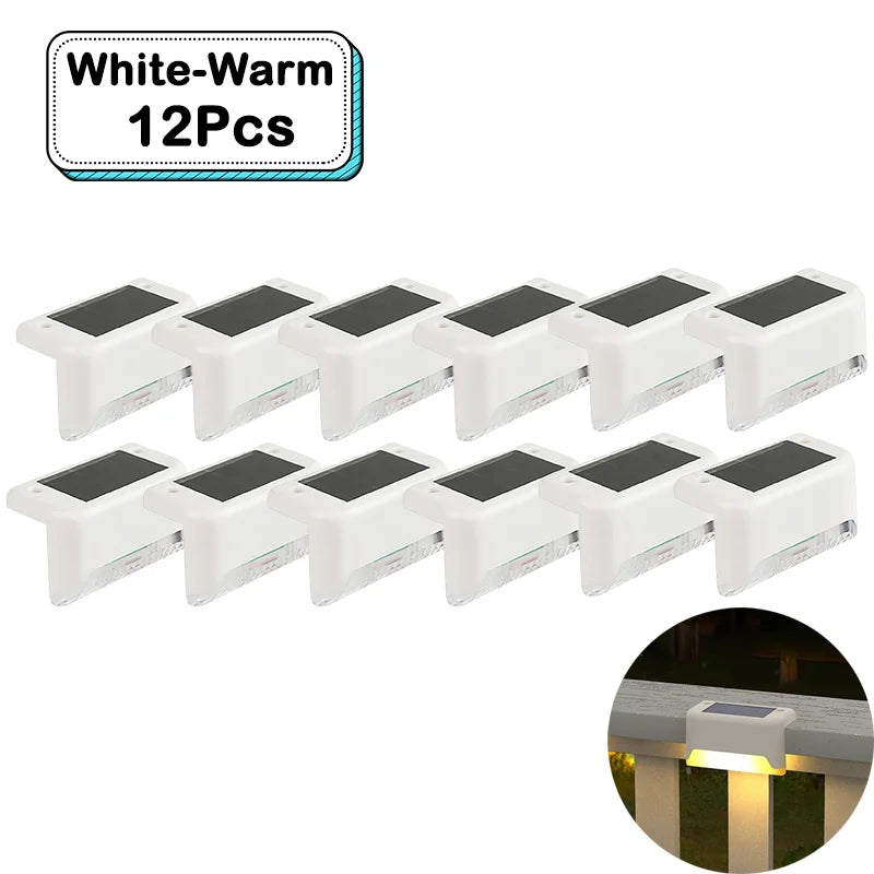 Outdoor Solar Step Lights Warm White LED Waterproof Stair Path Lighting for Garden Patio Fence Balcony Decoration Solar Power