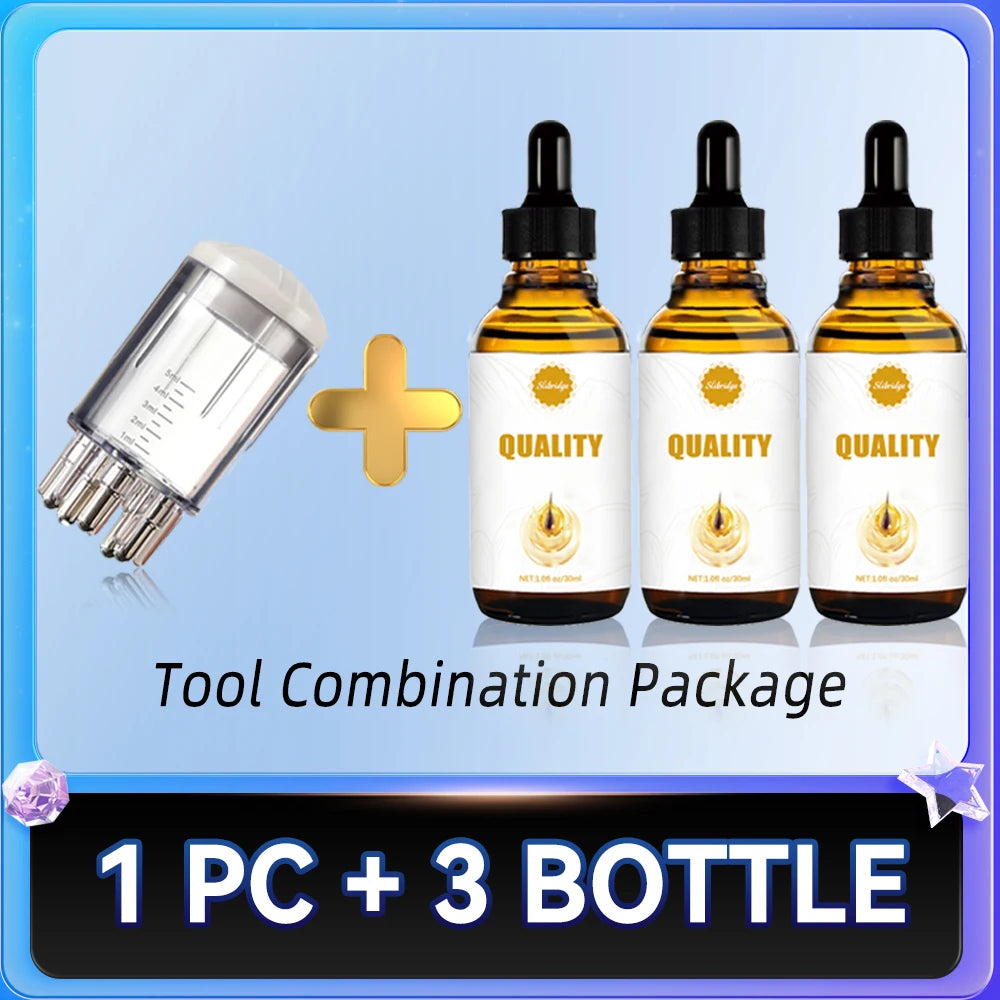 Scalp applicator liquid comb set with three 30ml dropper bottles for hair treatment and serum application.