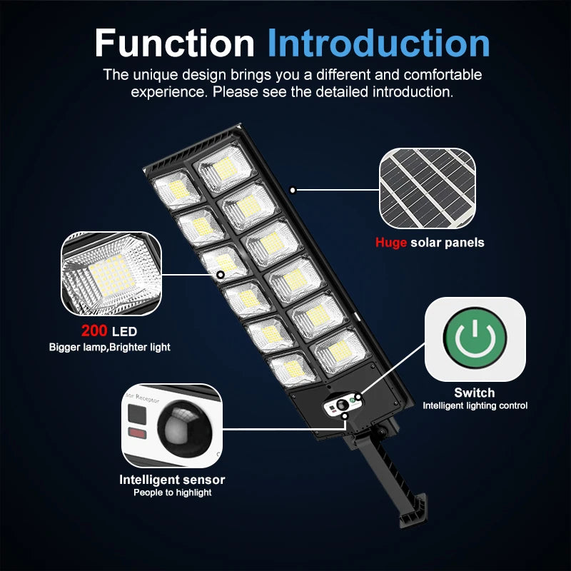300W Super Bright Solar Street Lights Outdoor Wall Lamp With Motion Sensor Remote Control Garden Street Light RemoteControl Energy-Efflcient Waterproof 4300mah 8000 Lm Solar Street lght