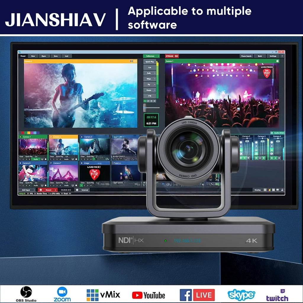 4K 60FPS PTZ Camera NDI 20/30/40X Zoom 1/1.8 CMOS HDMI SDI IP USB Live Streaming Camera POE Supports vMix for Church services