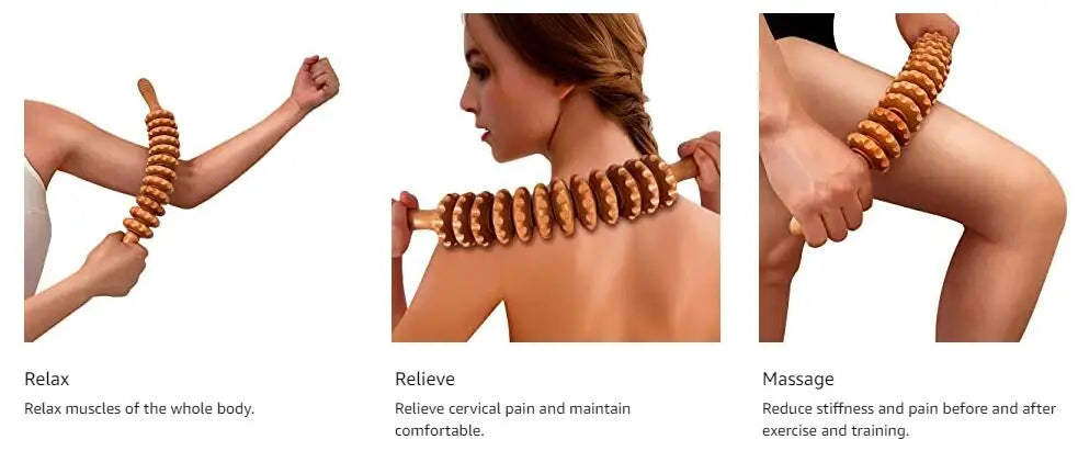 Wooden Lymphatic Drainage Roller - 12 Wheel Muscle Relief Tool Back Massage Instrument Tidesmit