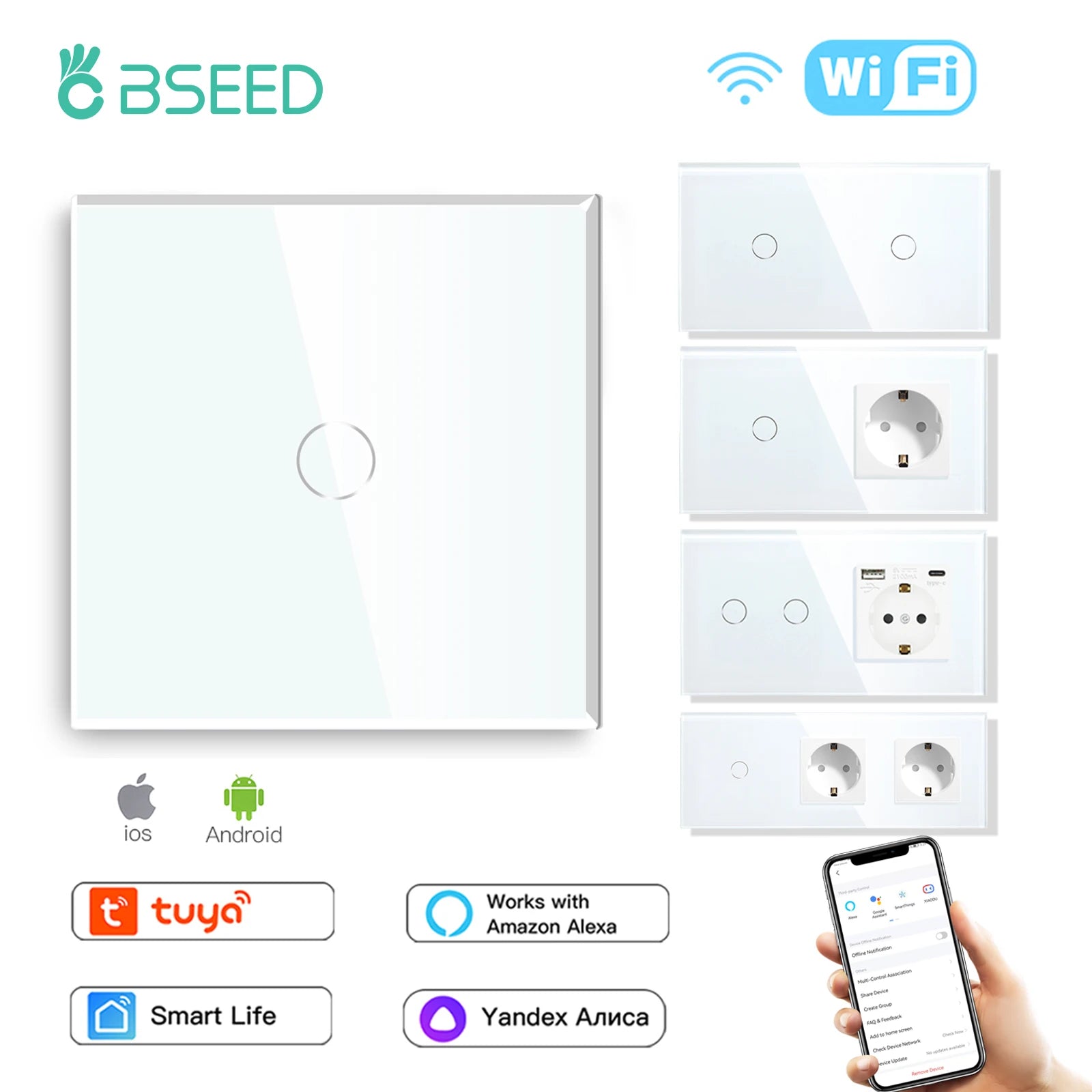 WiFi Smart Wall Switch with USB-C Port - Glass Panel Tidesmit Tidesmit