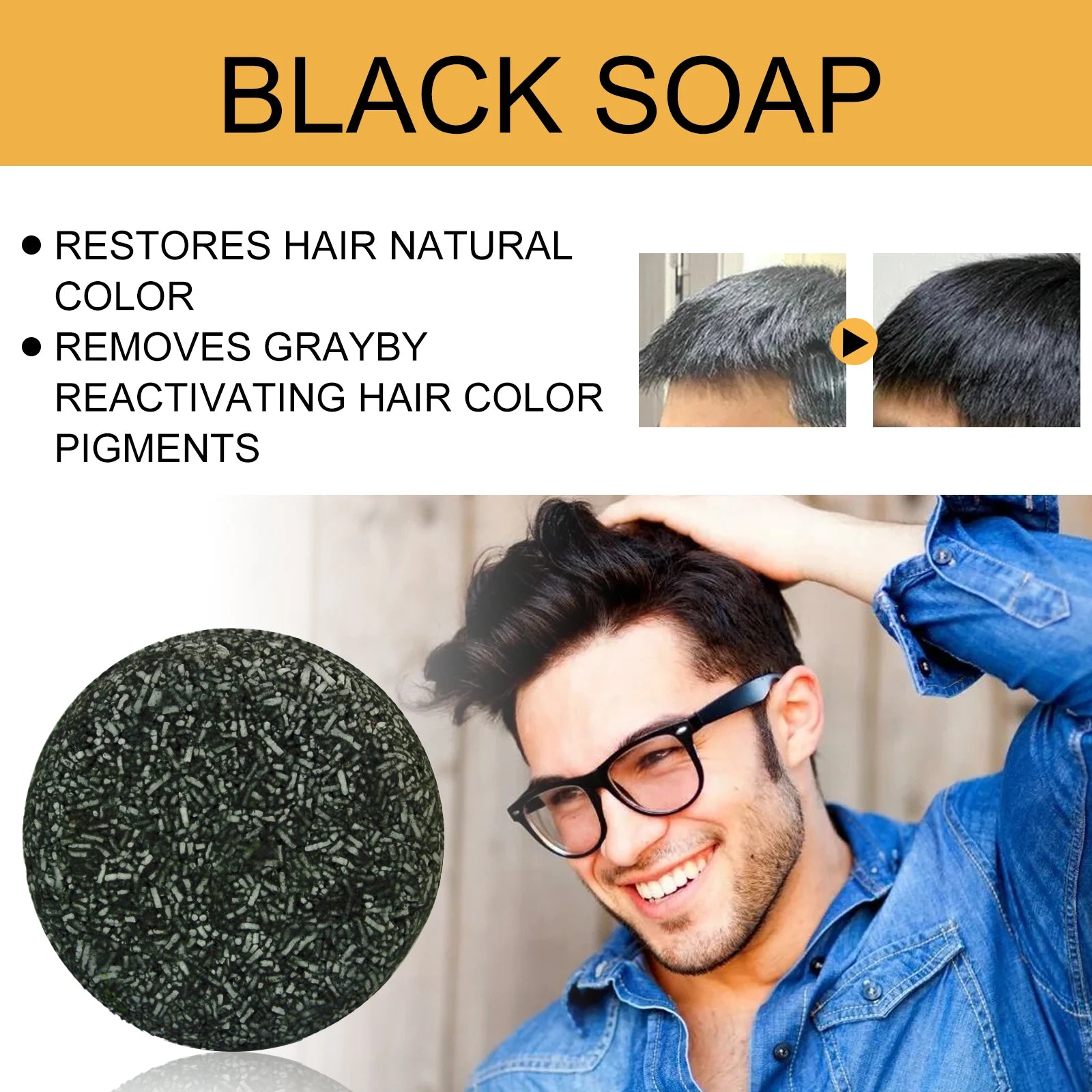 Gray Hair Shampoo Bar Turn Black Improve Dull & White Hair Anti-Dandruff Nourish Scalp  Polygonum Multiflorum Biotin Soap