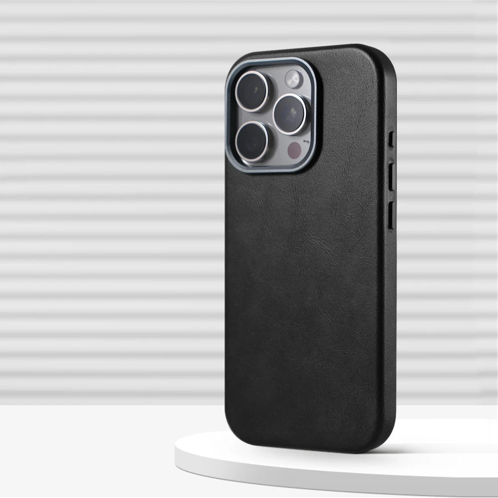 Magnetic Leather Case for iPhone 17 Pro Max with Alloy Lens Protection SW CX Black Tidesmit