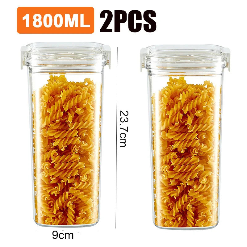 Vacuum storage jar set with yellow pasta, clear 1800ml jars (2-pack)