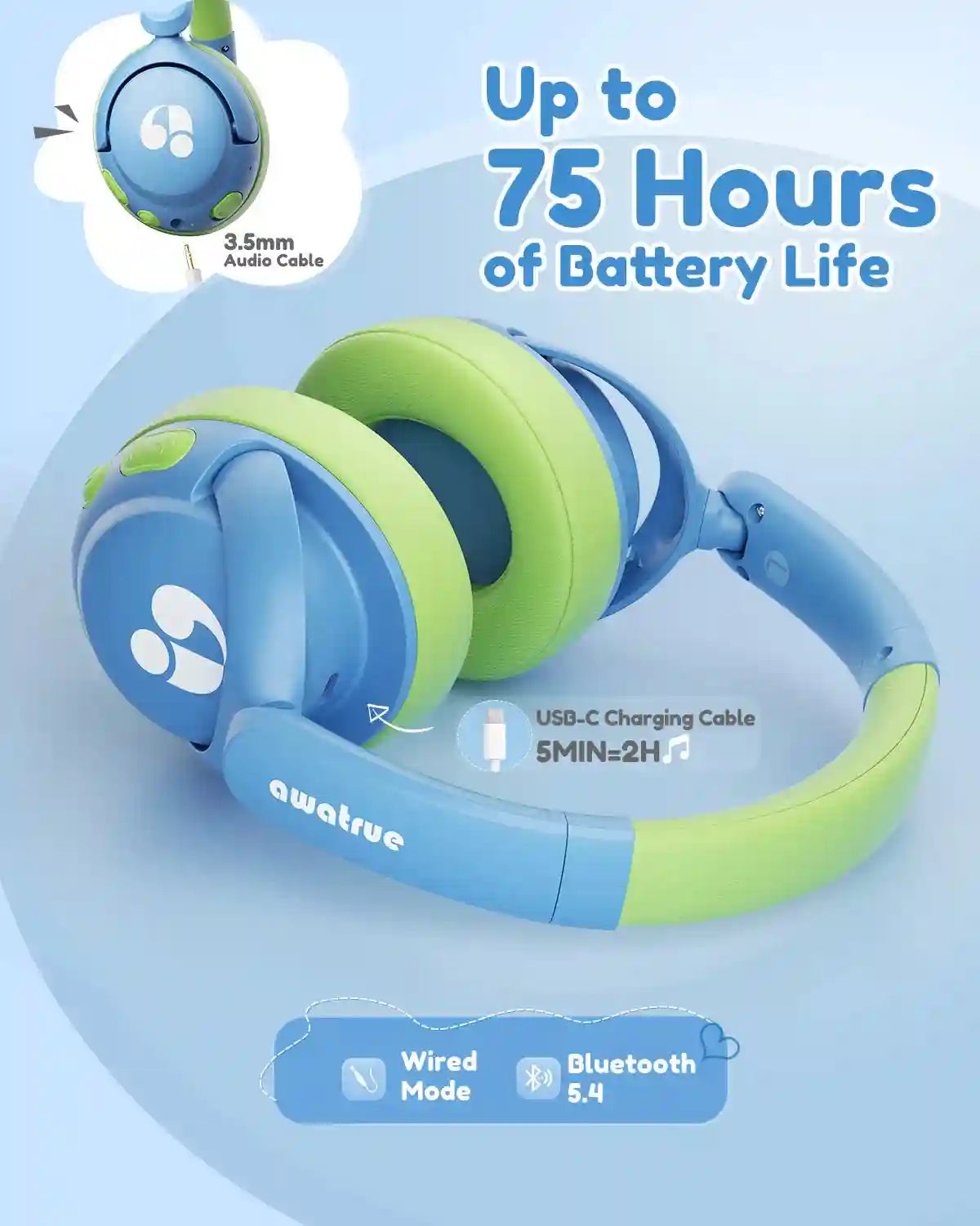Kids Wireless Headphones - Safe 85dB Audio Over-Ear Design Tidesmit