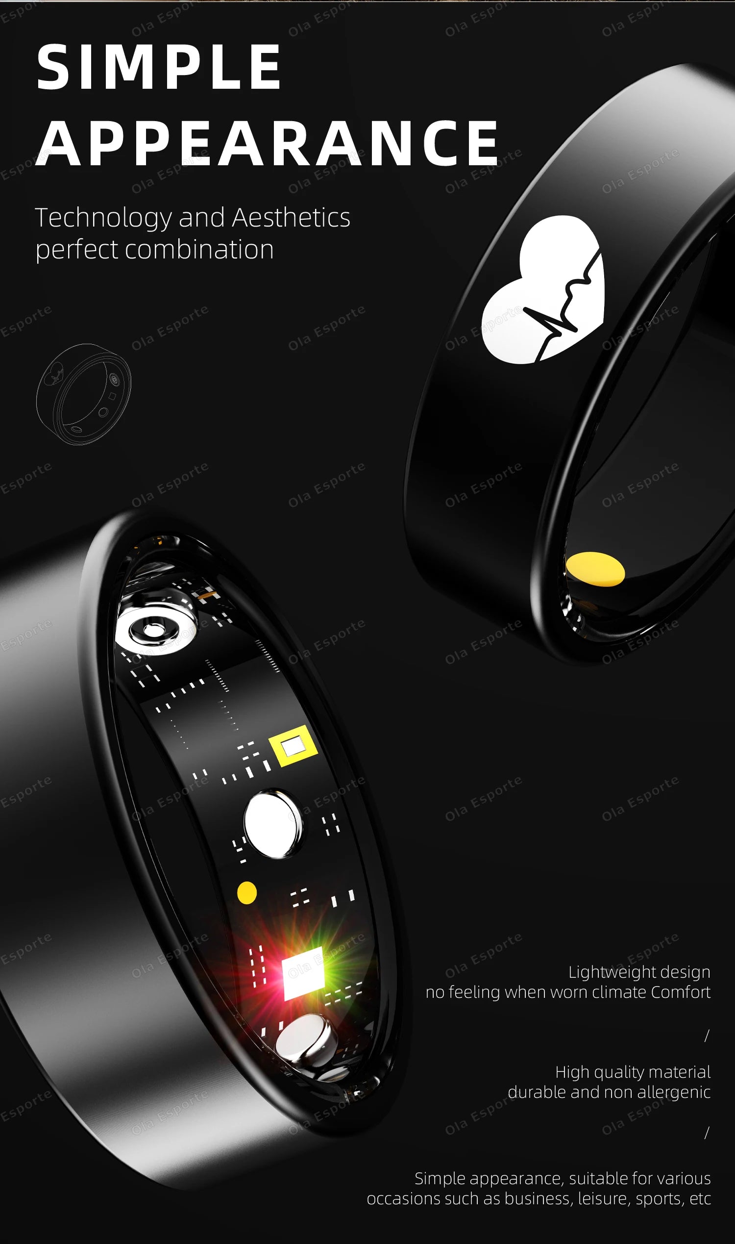 Smart Health Ring with Integrated Heart Rate & Blood Oxygen Monitor Tidesmit