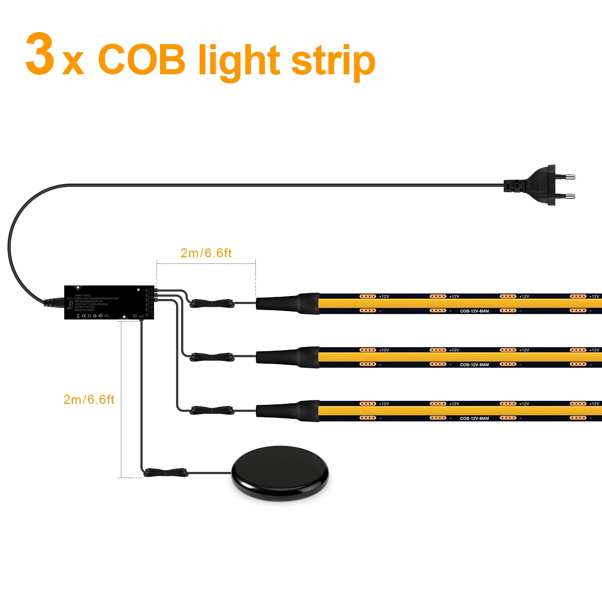 Touch Dimmer COB LED Strip Light, No Hole Install, Penetrate Wood/Glass Control, 12V Warm/Neutral White, for Acoustic Wall Panel