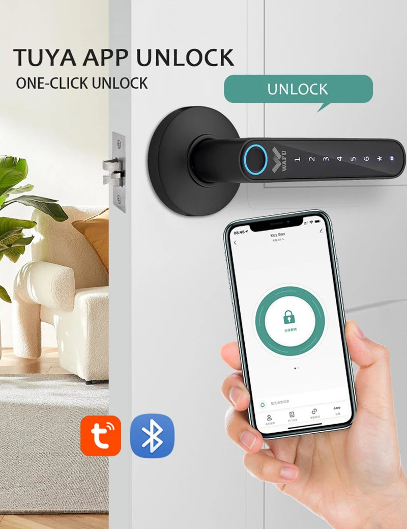 WAFU 016 Fingerprint Smart Lock Password Handle Bed Room Lock Tuya Bluetooth Password Door Lock Zine For Home Hotel