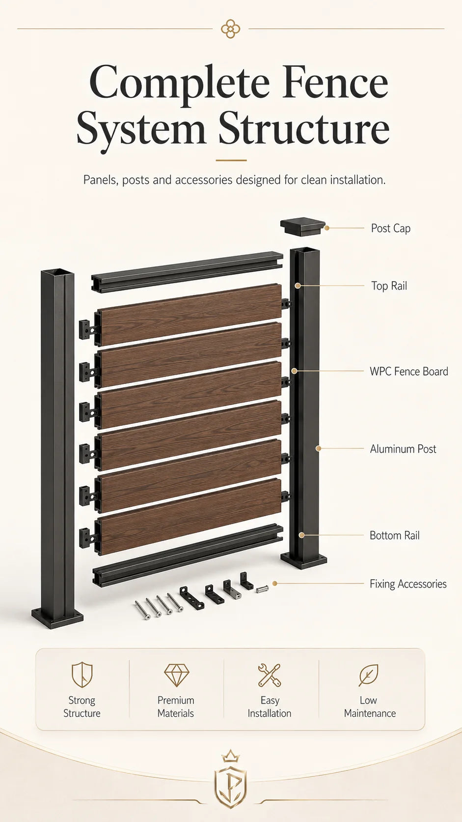 Wholesale WPC Garden Fence Panel Easy Installation UV Resistant Wood Plastic Composite Aluminum Frame Outdoor Fencing