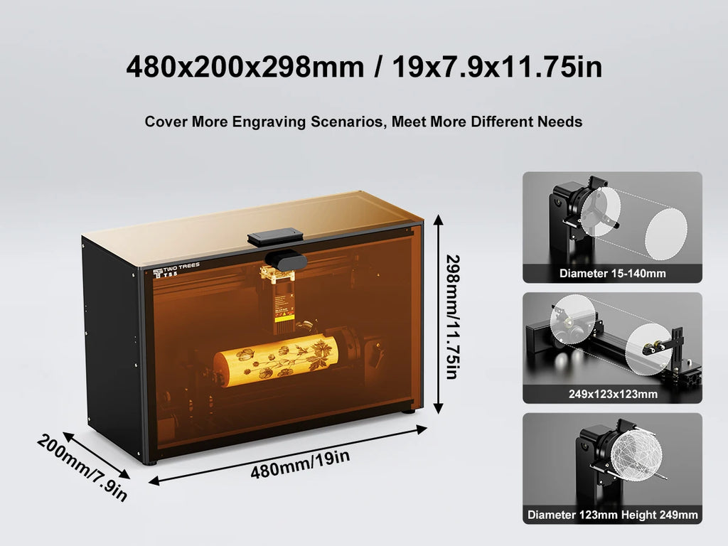 Twotrees TS5 Rotary Laser Engraver for Stanley Cup Pre-assembled 95% CNC Machine Laser Engraving Spheres And Circles Tools