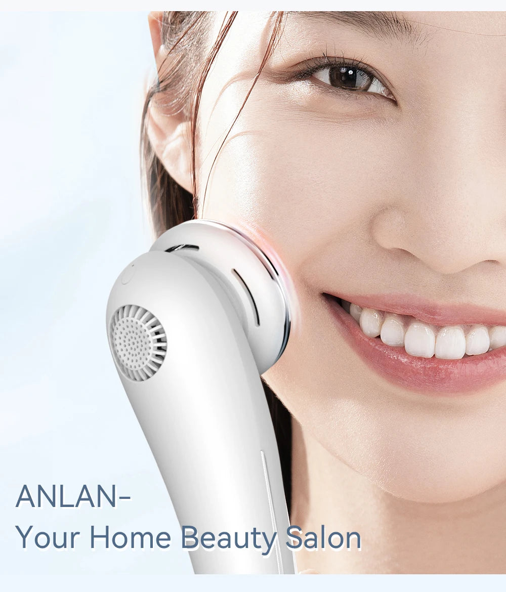 ANLAN EMS facial massager for home face lifting, skin rejuvenation, and anti-aging in a sleek white handheld design.