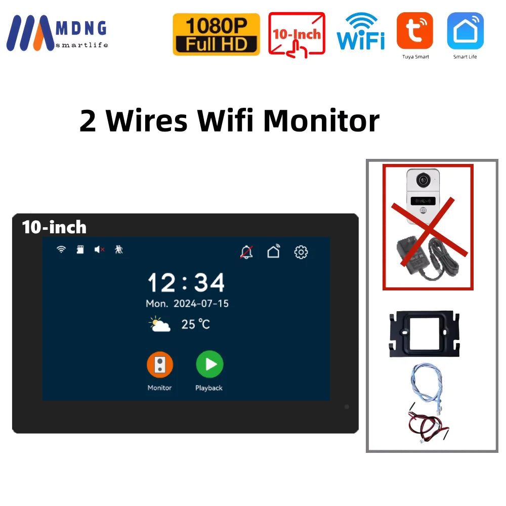 1080P Tuya Smart WIFI Doorbell Camera Apartment Video Intercom 2 Wires 7/10 Inch Wireless WIFI IPS Touch Monitor 5-in-1 Unlock