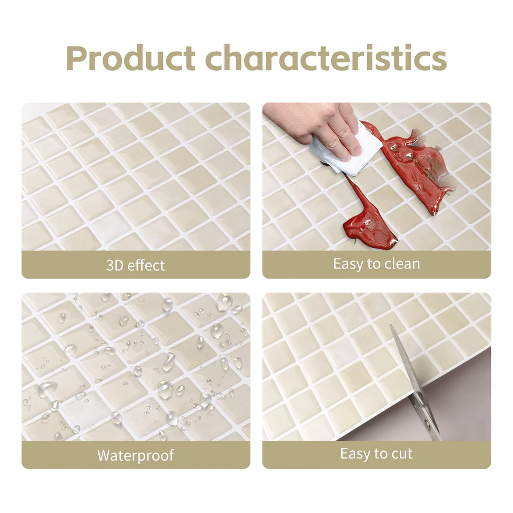 10 Sheets Brick Wall Stickers 3D Mosaic Patterned Vinyl Tiles Marble Textured Surface Wallpaper For Home Application