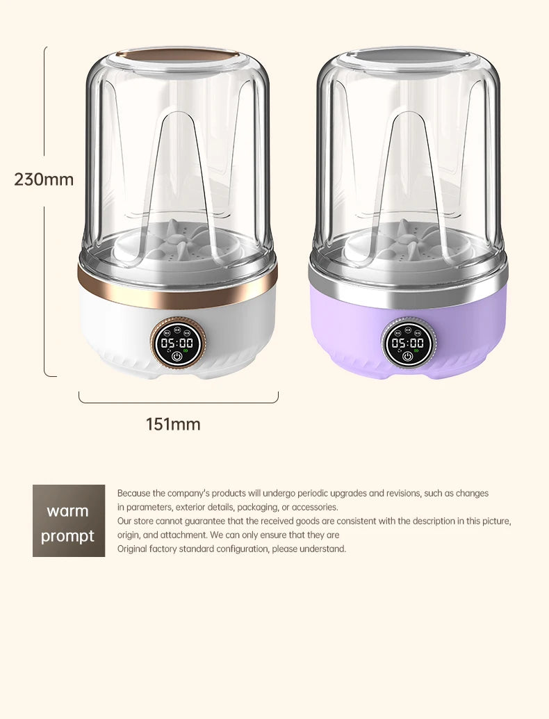 Tidesmit Mi 2L wireless portable washing machine side view showing laundry cup design for baby clothes