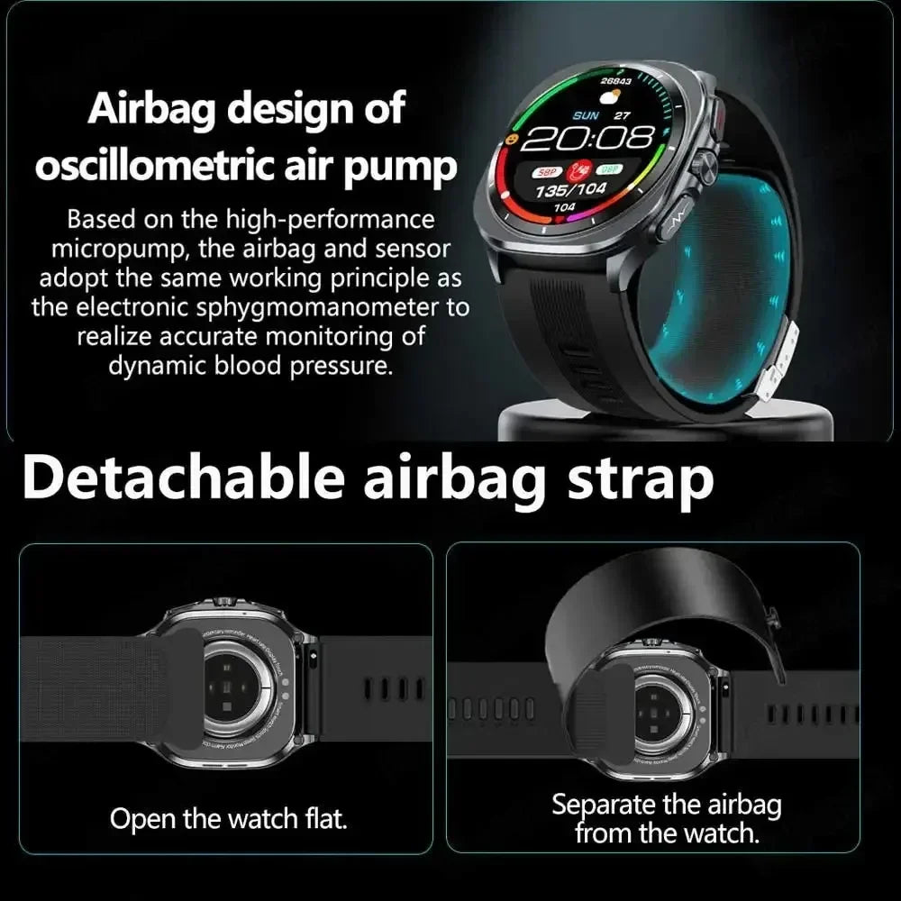 New AI Diagnosis Smart Watch Men, Air Pump Airbag Accurate Measure Blood Pressuer ECG Uric Acid Lipid Smartwatches For XIAOMI