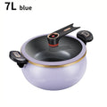 7L micro pressure cooker with blue pot and glass lid, gold rim, copper-accent control knob