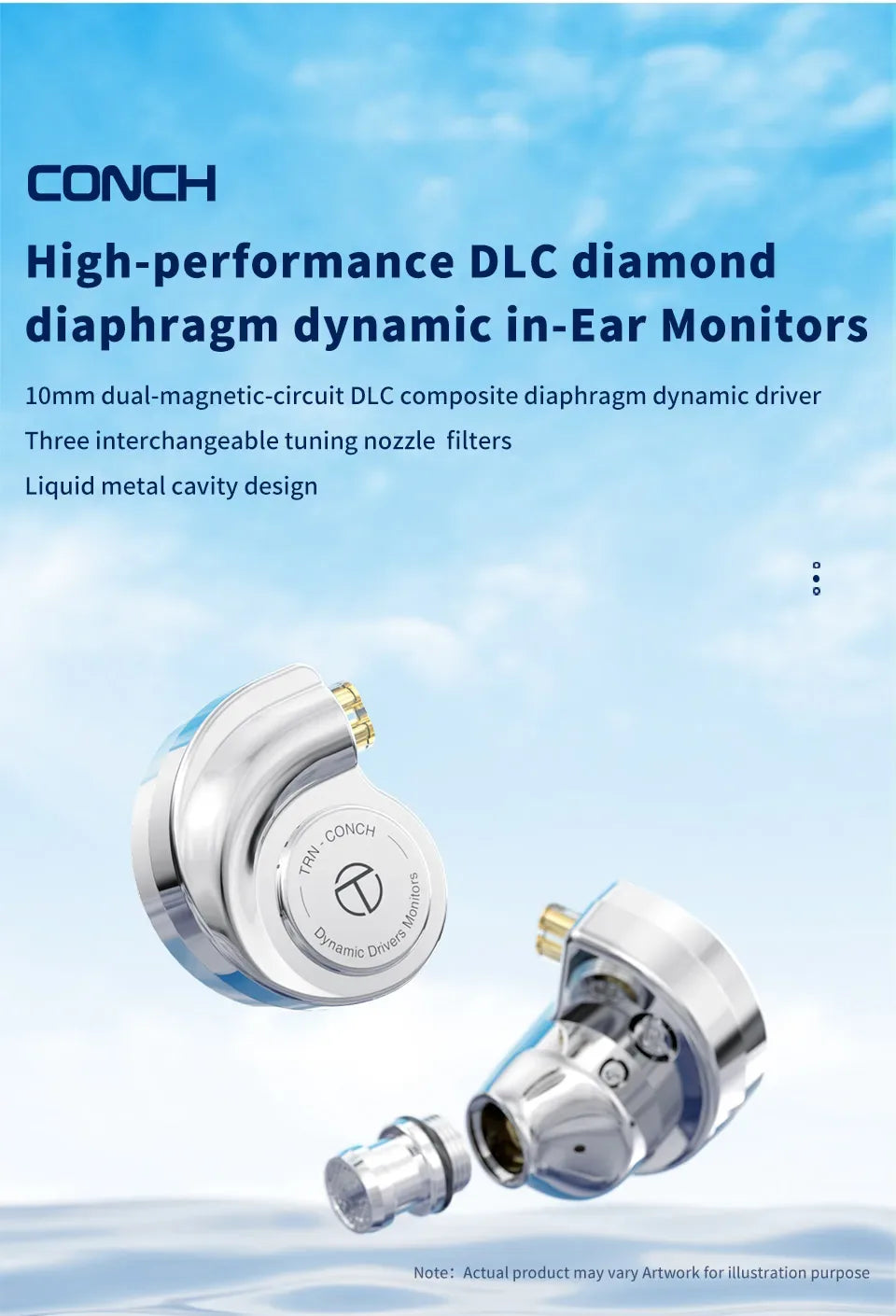 TRN Conch Earphone High-Performance DLC Diamond Diaphragm Dynamic in-Ear Monitors Music Monitors Tuning Wireless earbuds trn v80 Tidesmit