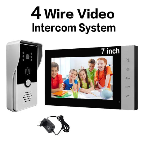 4-wire video door intercom system with 7-inch indoor monitor and outdoor entry panel
