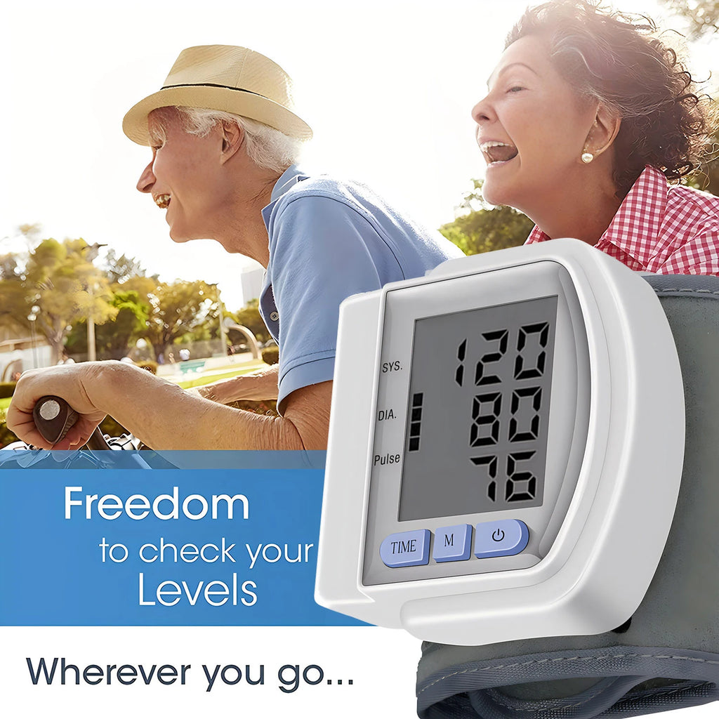 Portable Wrist Blood Pressure Monitor Automatic Digital Sphygmomanometer Detects Heart Rate Pulse BP Monitor