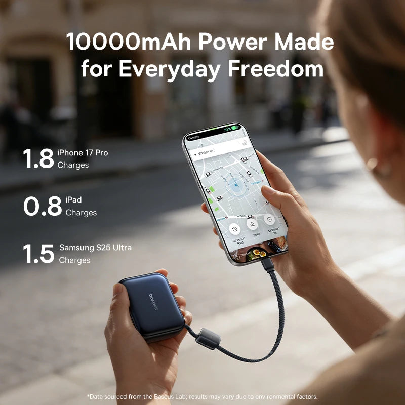 Tidesmit 10000mAh Fast Charging Power Bank with Built-in USB-C Cable Tidesmit