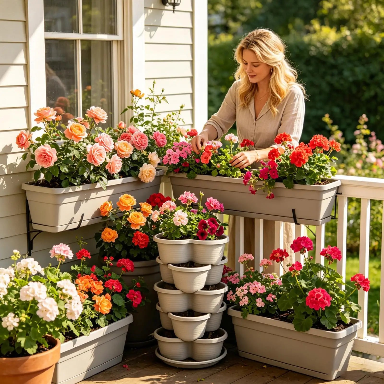Stackable Tower 5 Pieces Vertical Planter Planting Plastic Pots Butterfly-shaped flower pots for Patio Balcony Yard Home House